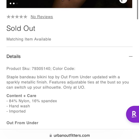 NWT UO Out From Under Isla Metallic Bandeau Bikini Set Top-Size L Bottoms-Size M - Picture 6 of 16